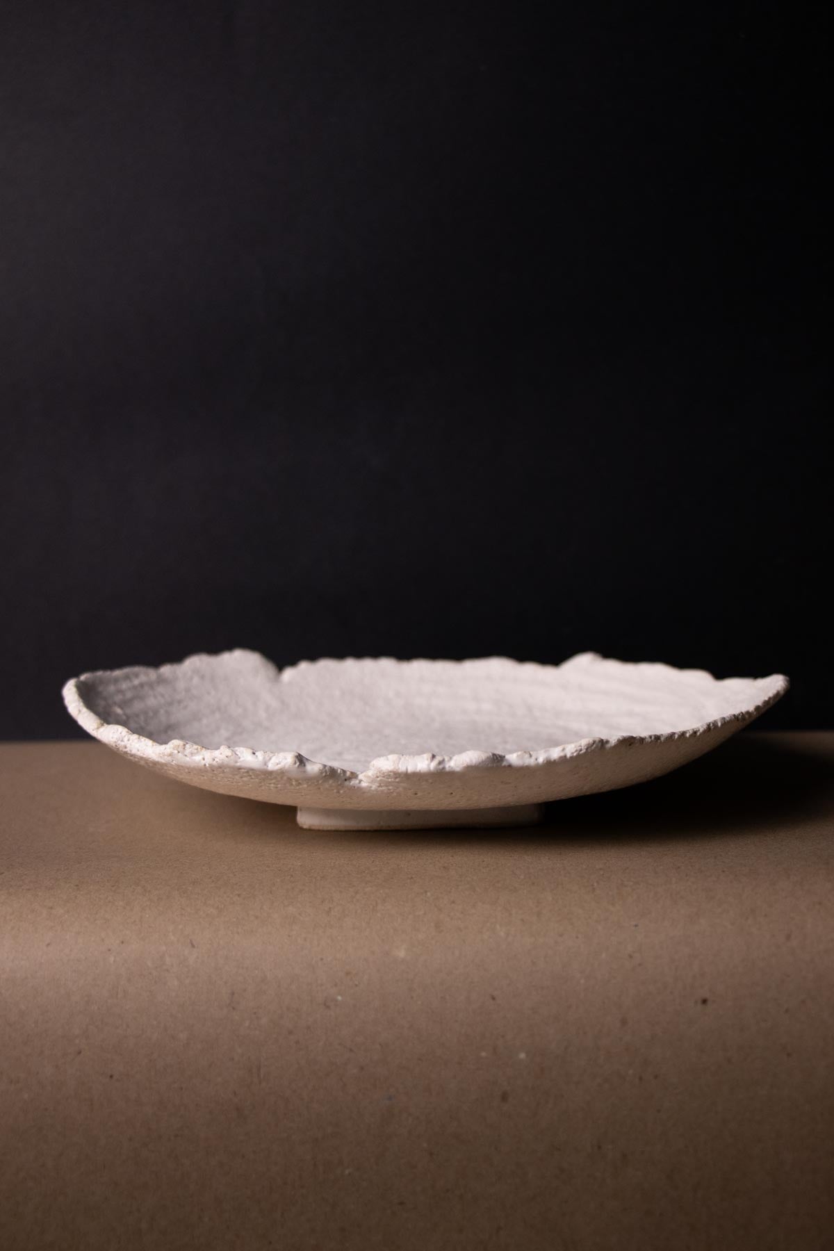 White ceramic plate with organic rim.