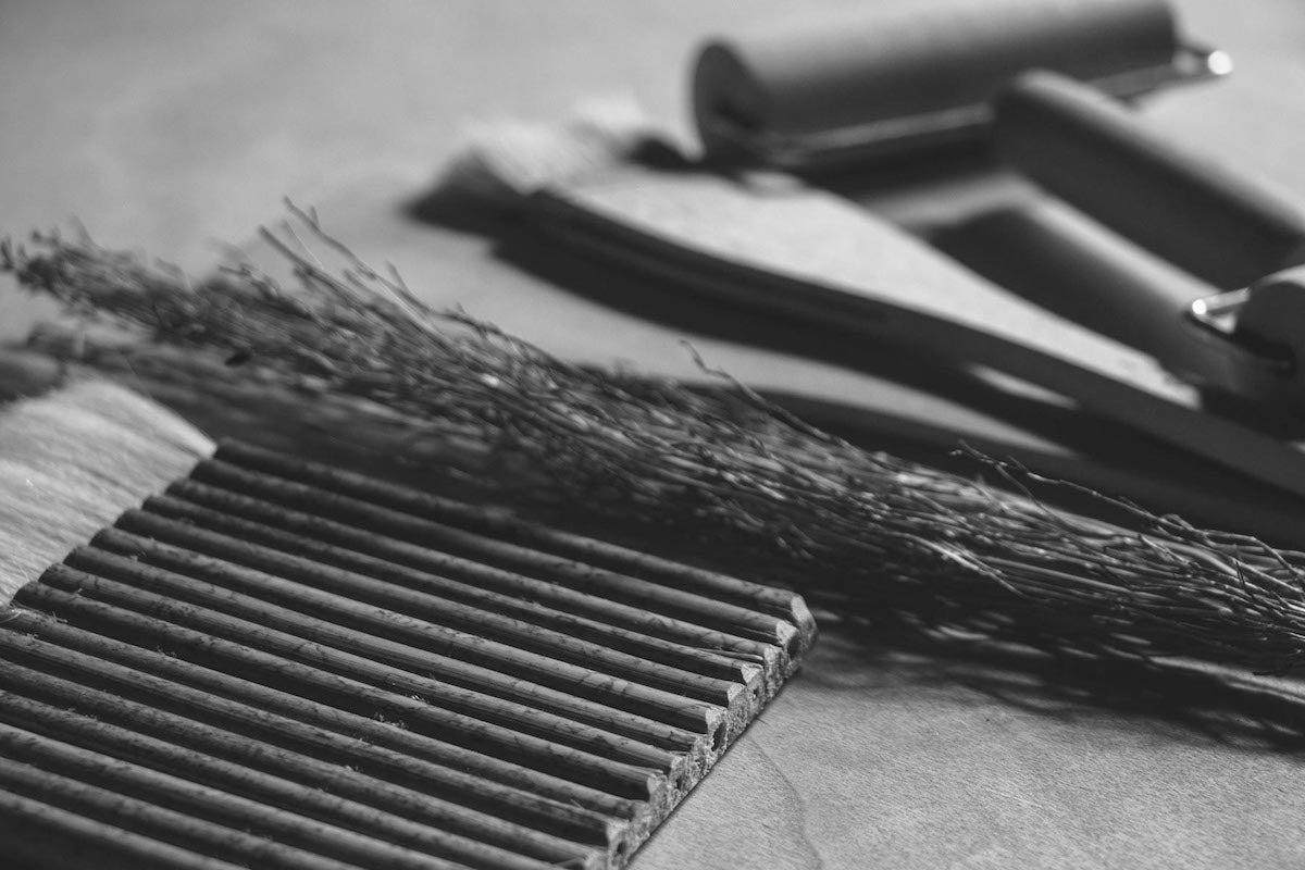 tools and brushes for ceramics. Details of ceramic studio. Custom designs. Italian Craftsmanship.