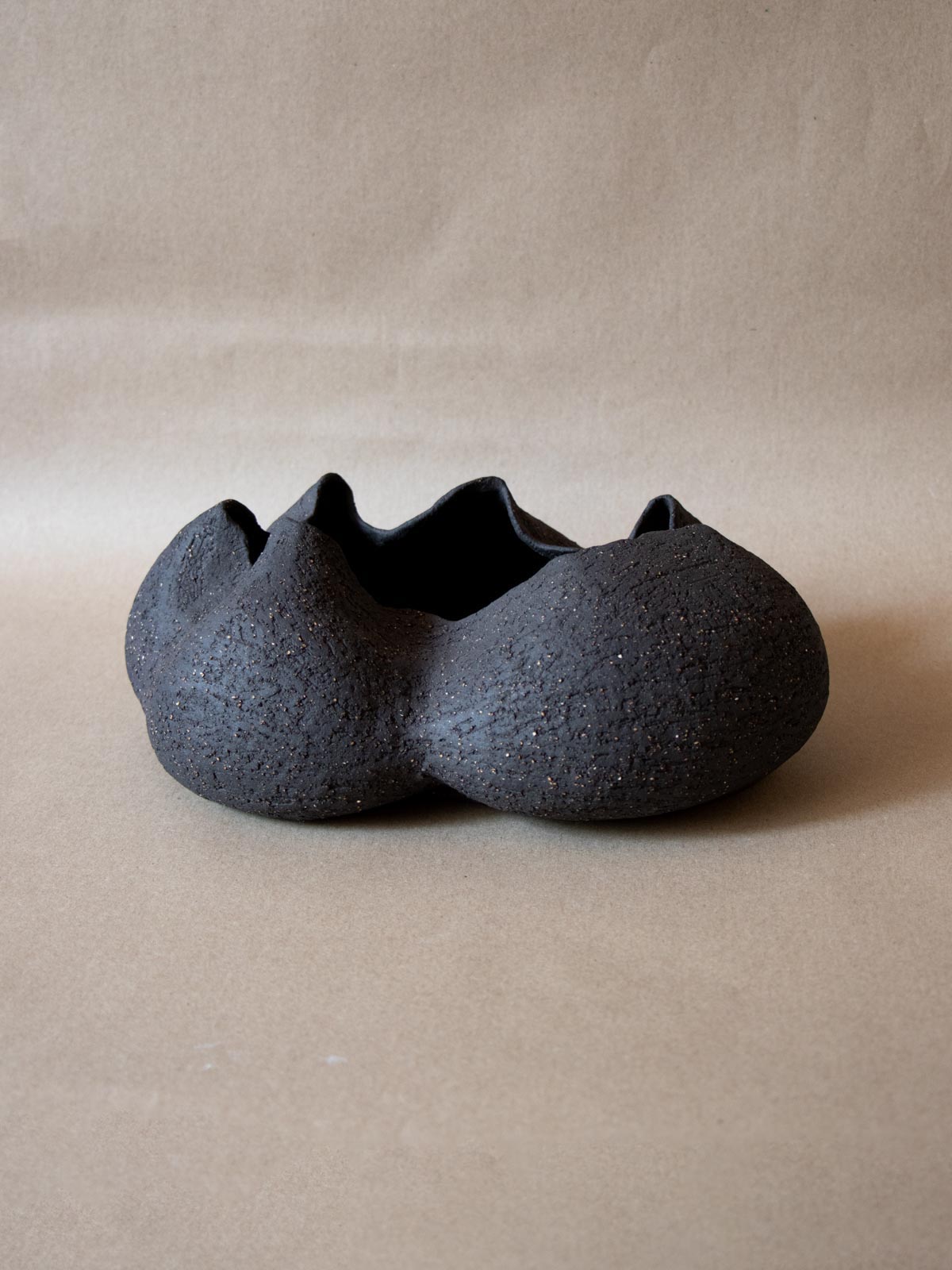 Contemporary black ceramic sculpture. Abstract shape. Table and shelf decor. Functional art. Made in Italy.