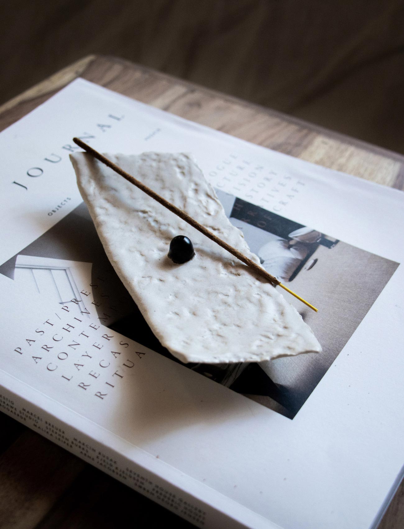 Luxury incense burner. White ceramic incense burner from "Respiro" series by Claire Lune. Incense burner styled on Ark Journal issue