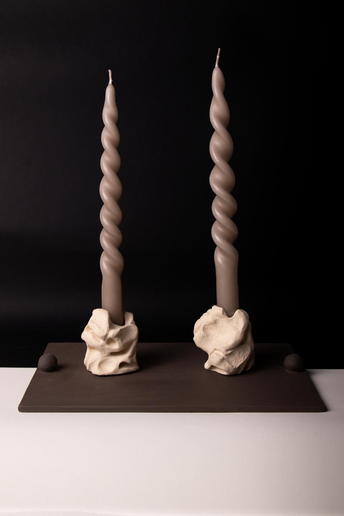 Ceramic candle holder. Artistic candle holder. Handmade candle holder. Cream and brown candle holder. Customisable candle holder. Stoneware candle holder. Stoneware ceramics. Italian ceramics. Handmade ceramics. 
