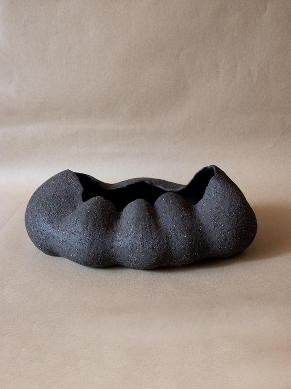Contemporary black ceramic sculpture. Abstract. Black stoneware. Table and shelf decor.