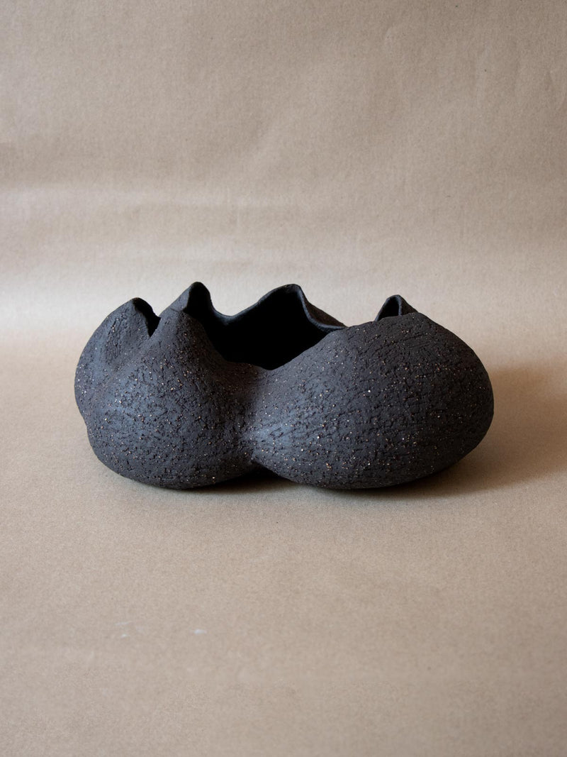 Contemporary black ceramic sculpture. Abstract shape. Table and shelf decor. Functional art. Made in Italy. 