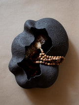 Contemporary black ceramic sculpture. Abstract shape. Table and shelf decor. Functional art. Smudge stick, mala and ritual accessories holder.Made in Italy. 